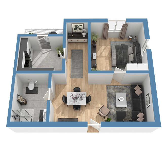 3D Grundriss 3D Premium Style 1 Retro-Blau Ansicht 1