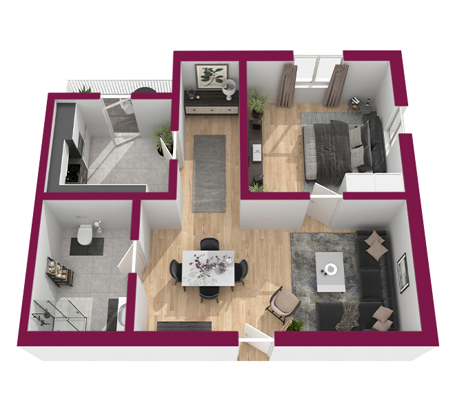 3D Grundriss 3D Premium Style 1 Fuchsia Ansicht 1