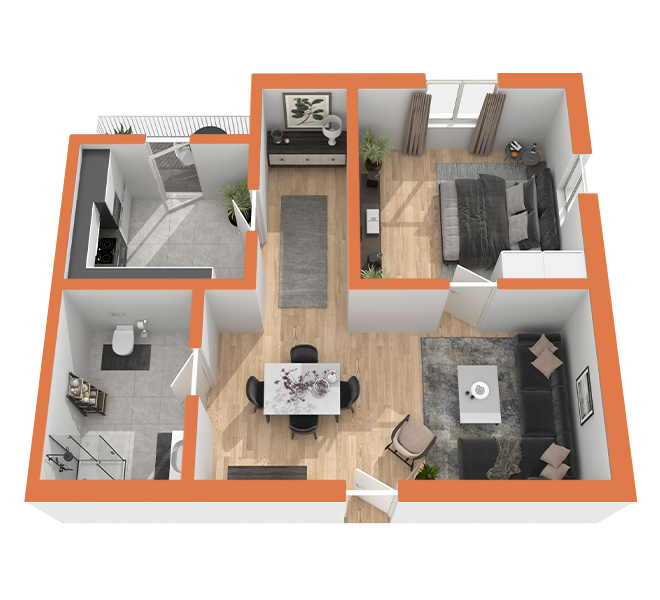 3D Grundriss 3D Premium Style 1 Orange Ansicht 1
