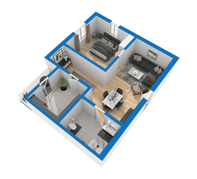 3D Grundriss 3D Premium Style 1 Blau Ansicht 2