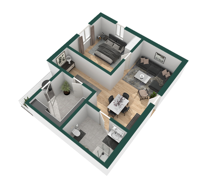 3D Grundriss 3D Premium Style 1 Grün Ansicht 2