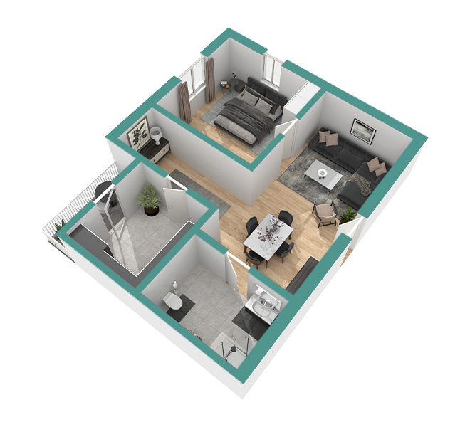 3D Grundriss 3D Premium Style 1 Retro-Grün Ansicht 2