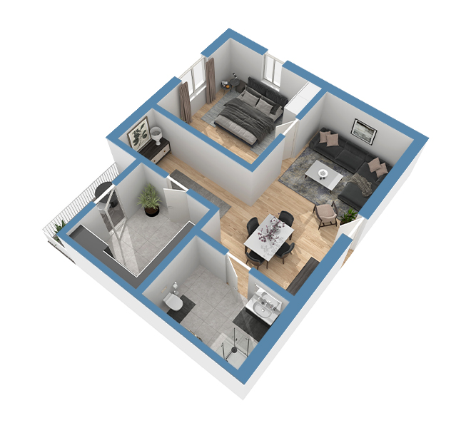 3D Grundriss 3D Premium Style 1 Retro-Blau Ansicht 2