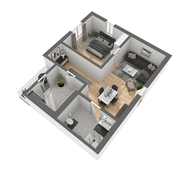 3D Grundriss 3D Premium Style 1 Grau dunkel Ansicht 2