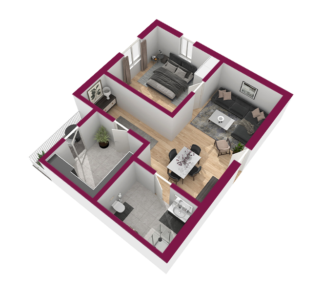 3D Grundriss 3D Premium Style 1 Fuchsia Ansicht 2