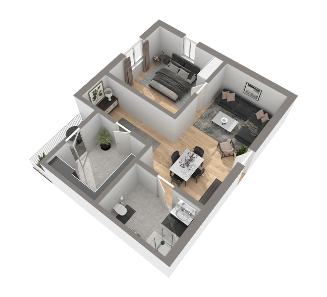 3D Grundriss 3D Premium Style 1 Grau Ansicht 2