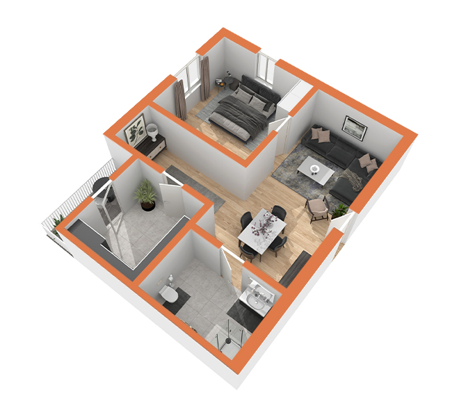 3D Grundriss 3D Premium Style 1 Orange Ansicht 2