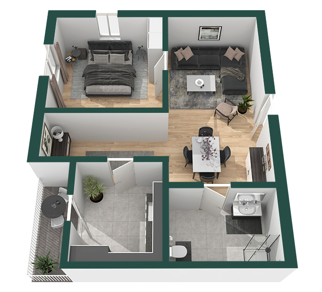 3D Grundriss 3D Premium Style 1 Grün Ansicht 3