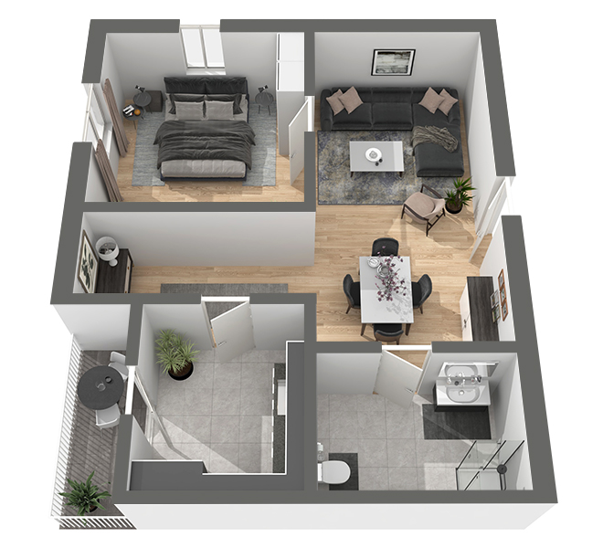 3D Grundriss 3D Premium Style 1 Grau dunkel Ansicht 3