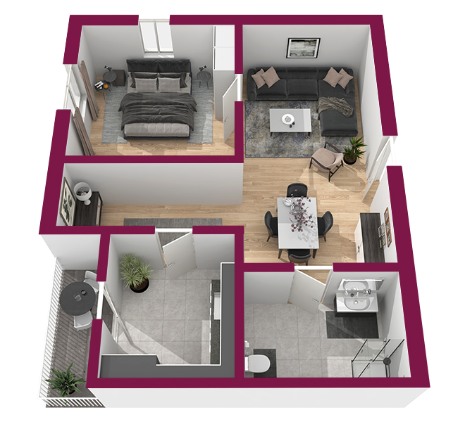 3D Grundriss 3D Premium Style 1 Fuchsia Ansicht 3