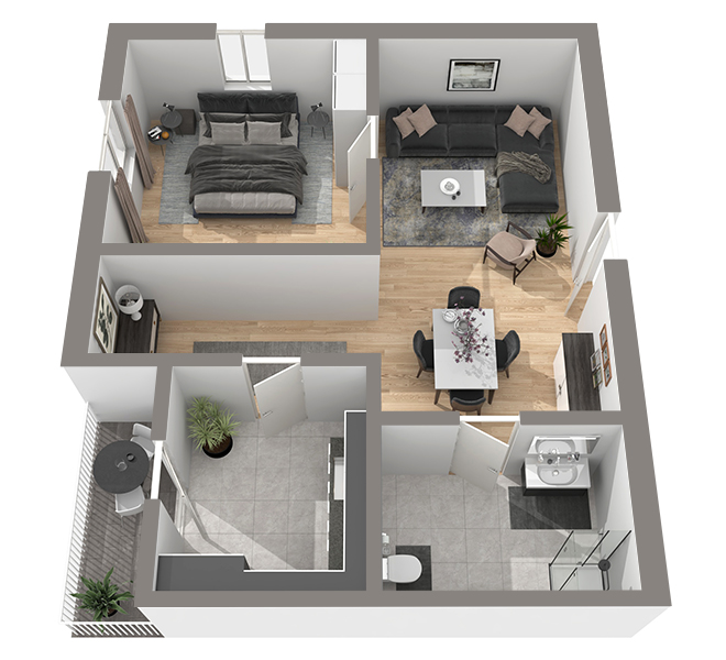 3D Grundriss 3D Premium Style 1 Grau Ansicht 3