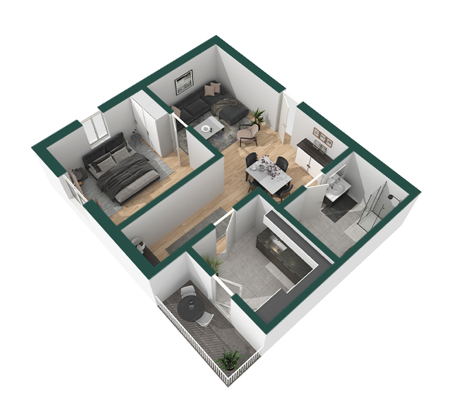 3D Grundriss 3D Premium Style 1 Grün Ansicht 4