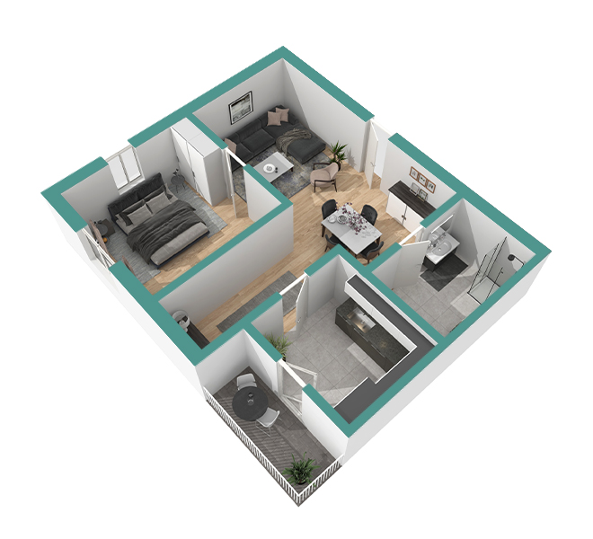 3D Grundriss 3D Premium Style 1 Retro-Grün Ansicht 4