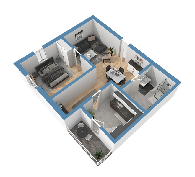 3D Grundriss 3D Premium Style 1 Retro-Blau Ansicht 4