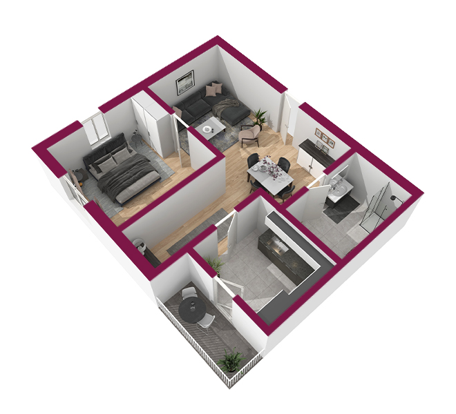 3D Grundriss 3D Premium Style 1 Fuchsia Ansicht 4