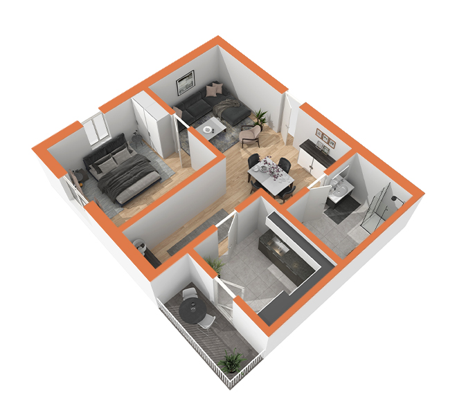 3D Grundriss 3D Premium Style 1 Orange Ansicht 4