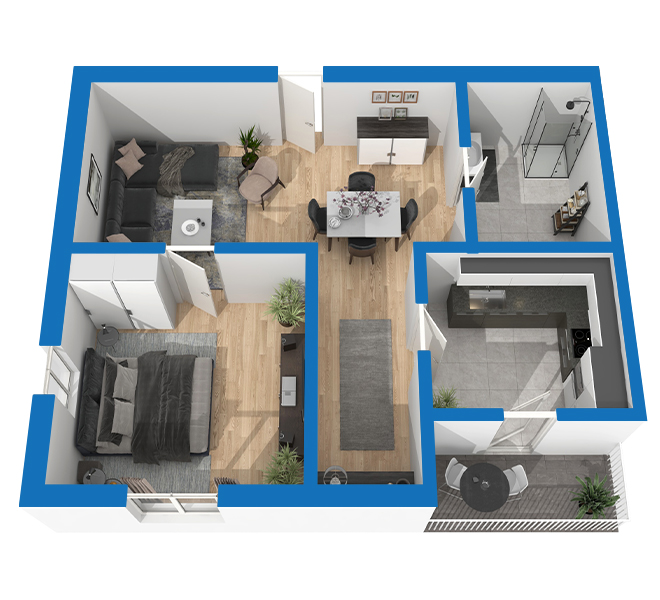 3D Grundriss 3D Premium Style 1 Blau Ansicht 5