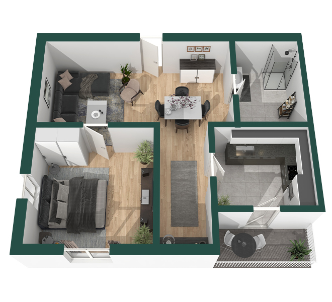 3D Grundriss 3D Premium Style 1 Grün Ansicht 5