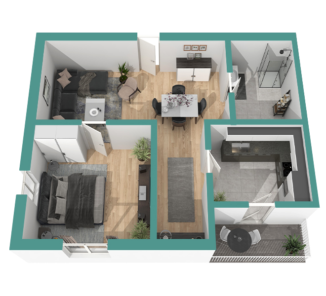 3D Grundriss 3D Premium Style 1 Retro-Grün Ansicht 5