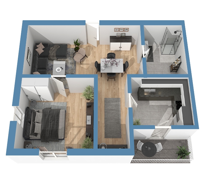3D Grundriss 3D Premium Style 1 Retro-Blau Ansicht 5