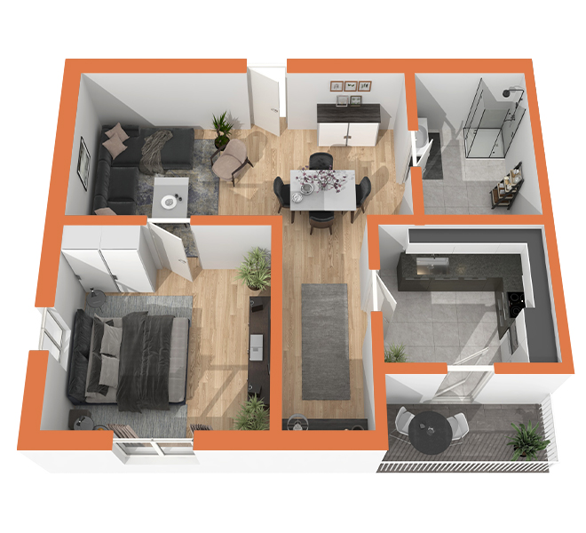 3D Grundriss 3D Premium Style 1 Orange Ansicht 5