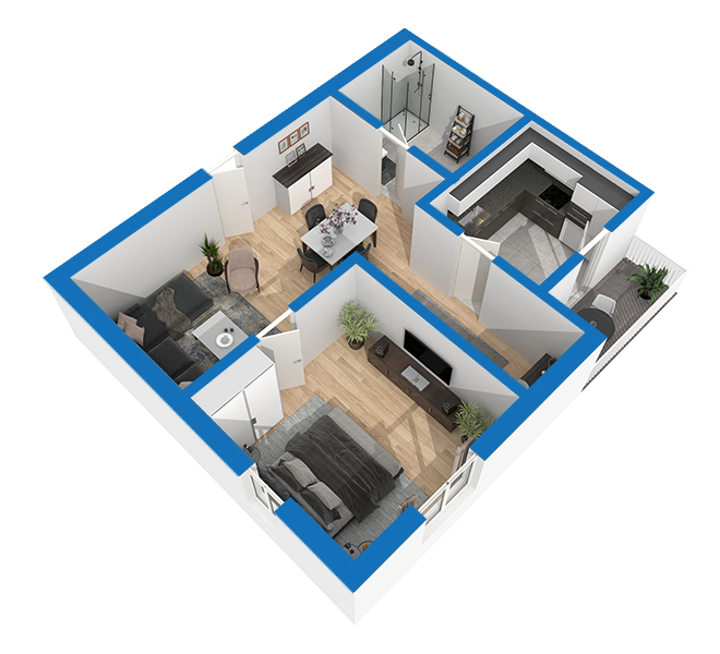 3D Grundriss 3D Premium Style 1 Blau Ansicht 6