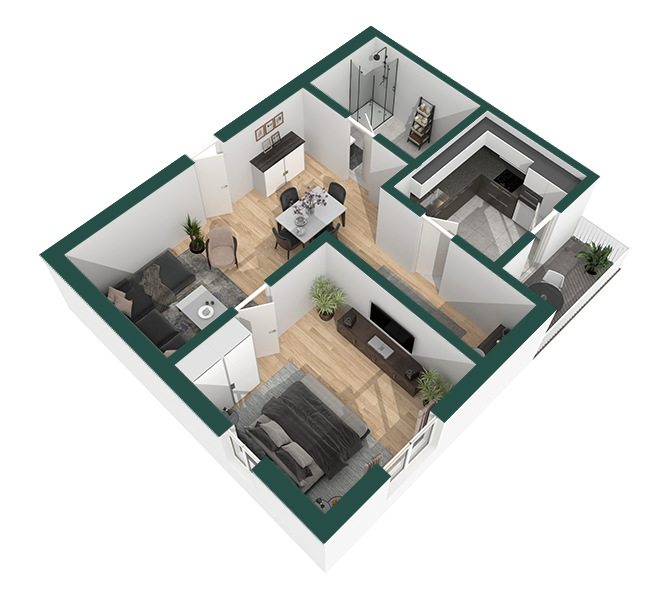 3D Grundriss 3D Premium Style 1 Grün Ansicht 6