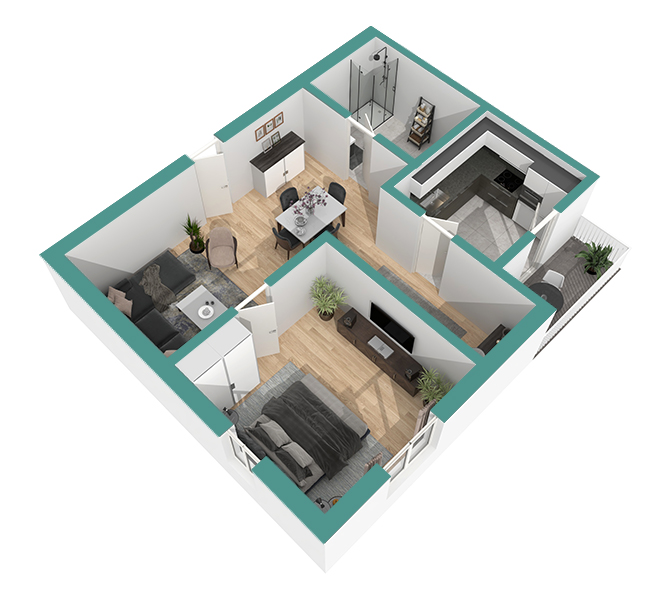 3D Grundriss 3D Premium Style 1 Retro-Grün Ansicht 6