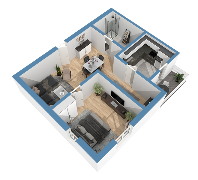 3D Grundriss 3D Premium Style 1 Retro-Blau Ansicht 6