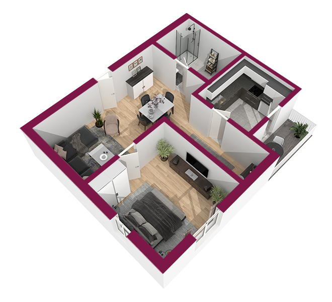 3D Grundriss 3D Premium Style 1 Fuchsia Ansicht 6