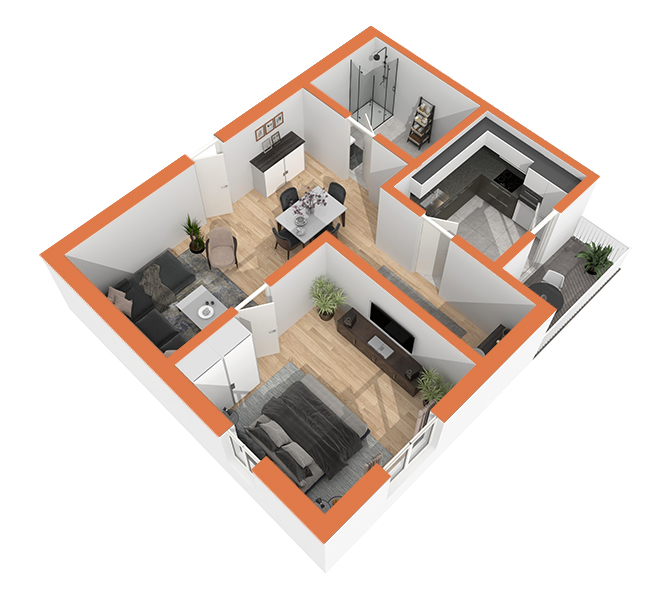 3D Grundriss 3D Premium Style 1 Orange Ansicht 6