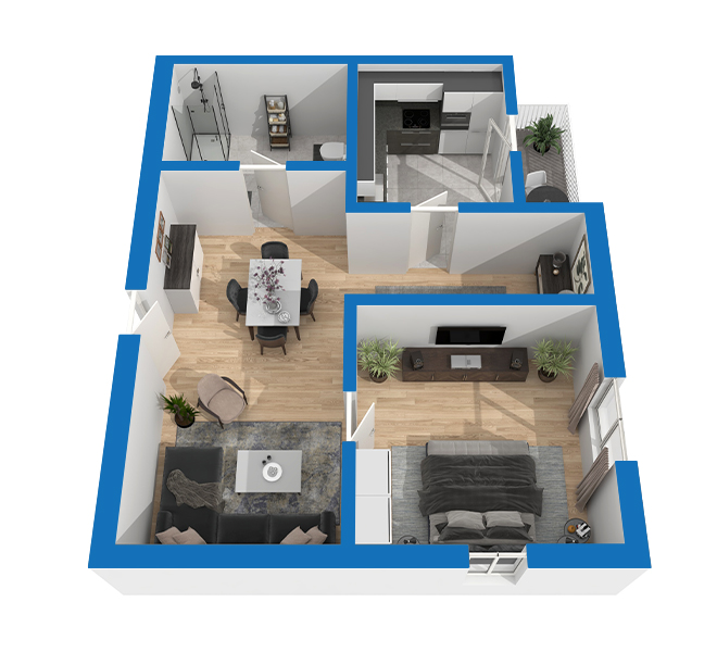3D Grundriss 3D Premium Style 1 Blau Ansicht 7