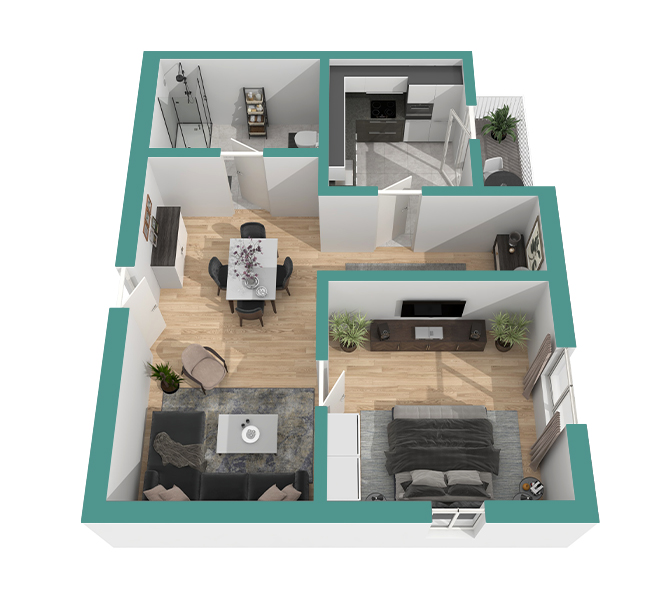 3D Grundriss 3D Premium Style 1 Retro-Grün Ansicht 7