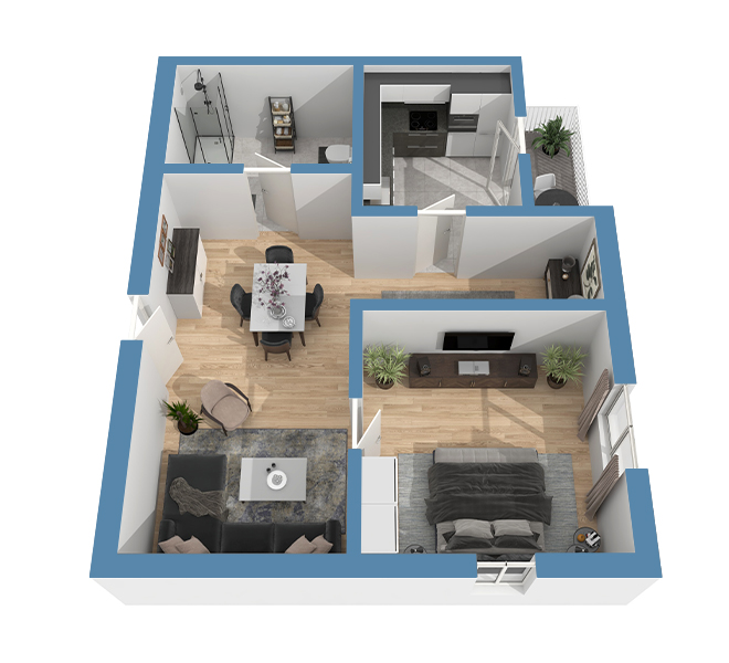 3D Grundriss 3D Premium Style 1 Retro-Blau Ansicht 7