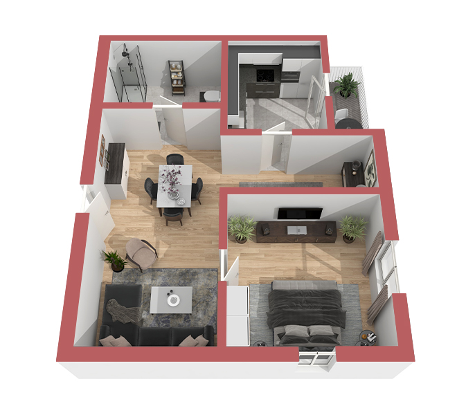 3D Grundriss 3D Premium Style 1 Retro-Rot Ansicht 7