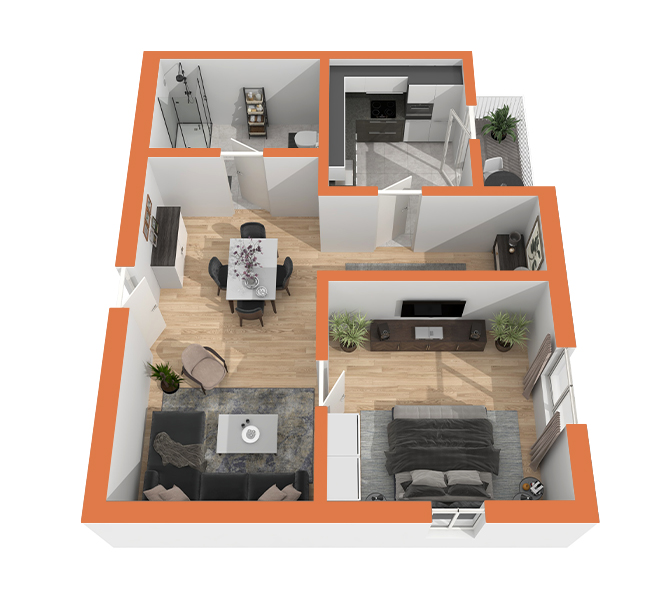 3D Grundriss 3D Premium Style 1 Orange Ansicht 7