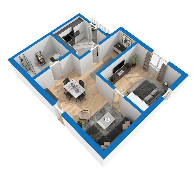 3D Grundriss 3D Premium Style 1 Blau Ansicht 8