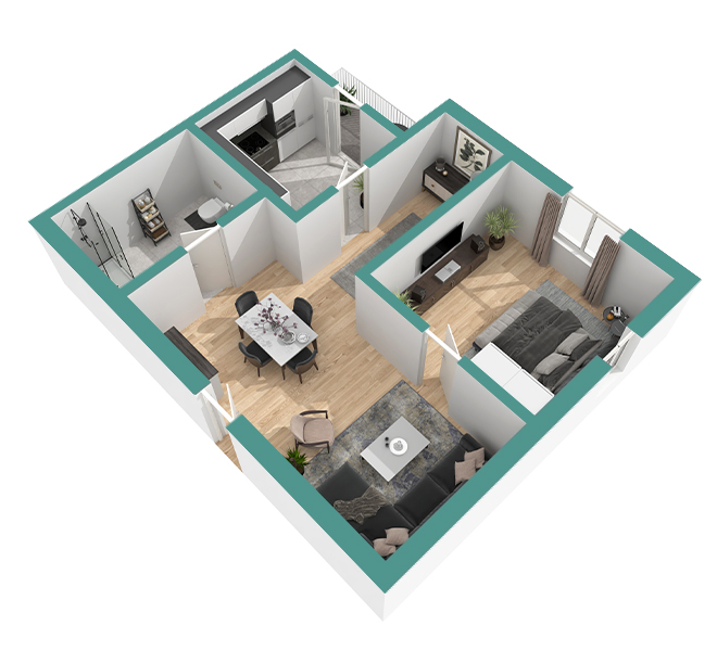 3D Grundriss 3D Premium Style 1 Retro-Grün Ansicht 8