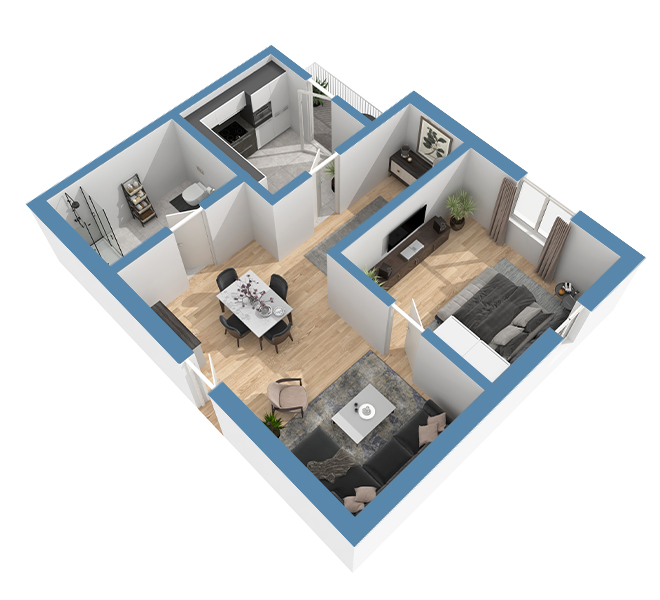 3D Grundriss 3D Premium Style 1 Retro-Blau Ansicht 8