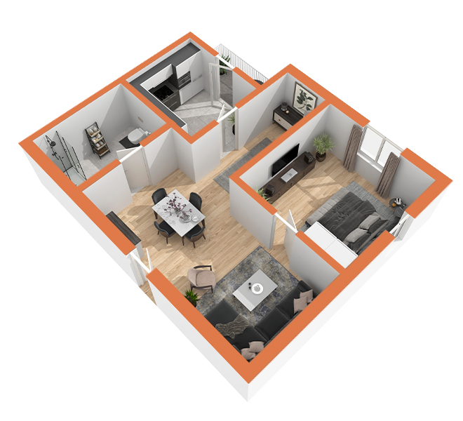 3D Grundriss 3D Premium Style 1 Orange Ansicht 8