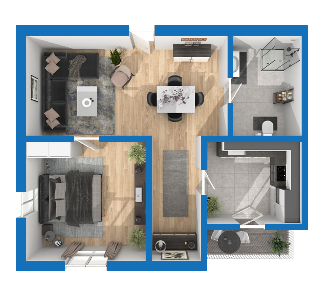 3D Grundriss 3D Premium Style 1 Blau Ansicht 9