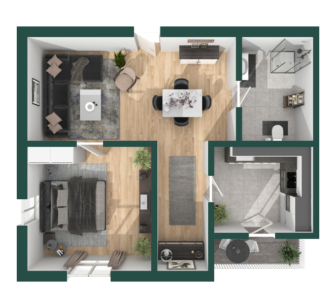 3D Grundriss 3D Premium Style 1 Grün Ansicht 9