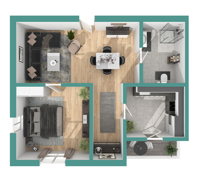 3D Grundriss 3D Premium Style 1 Retro-Grün Ansicht 9