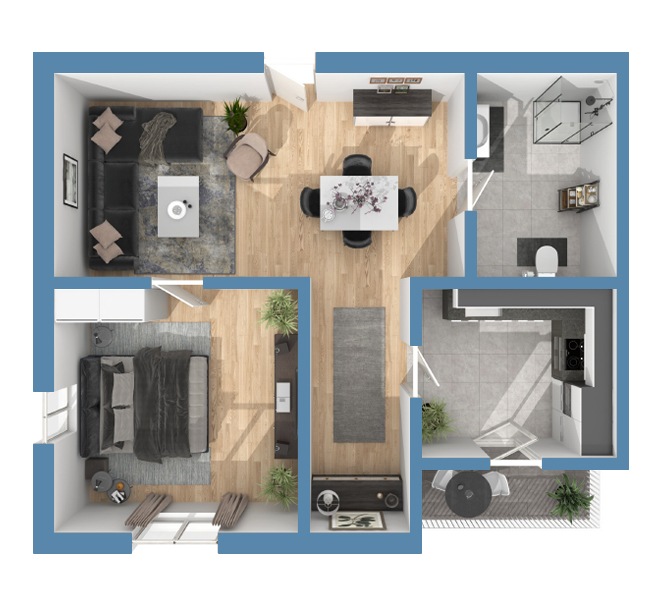 3D Grundriss 3D Premium Style 1 Retro-Blau Ansicht 9