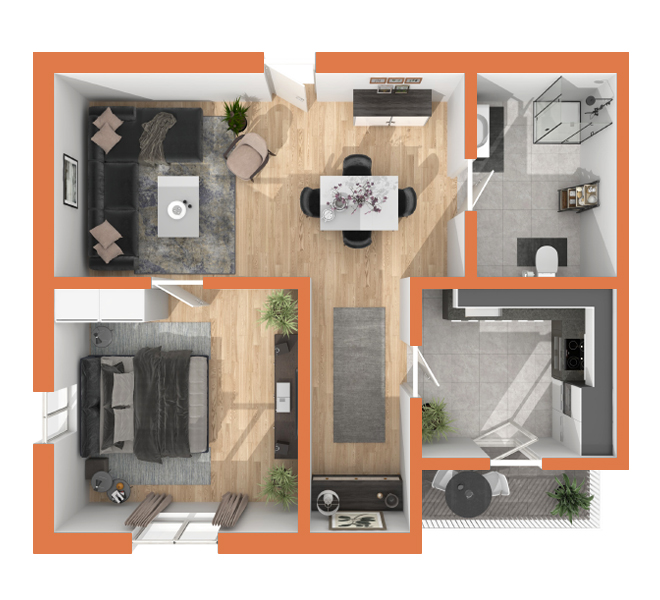 3D Grundriss 3D Premium Style 1 Orange Ansicht 9