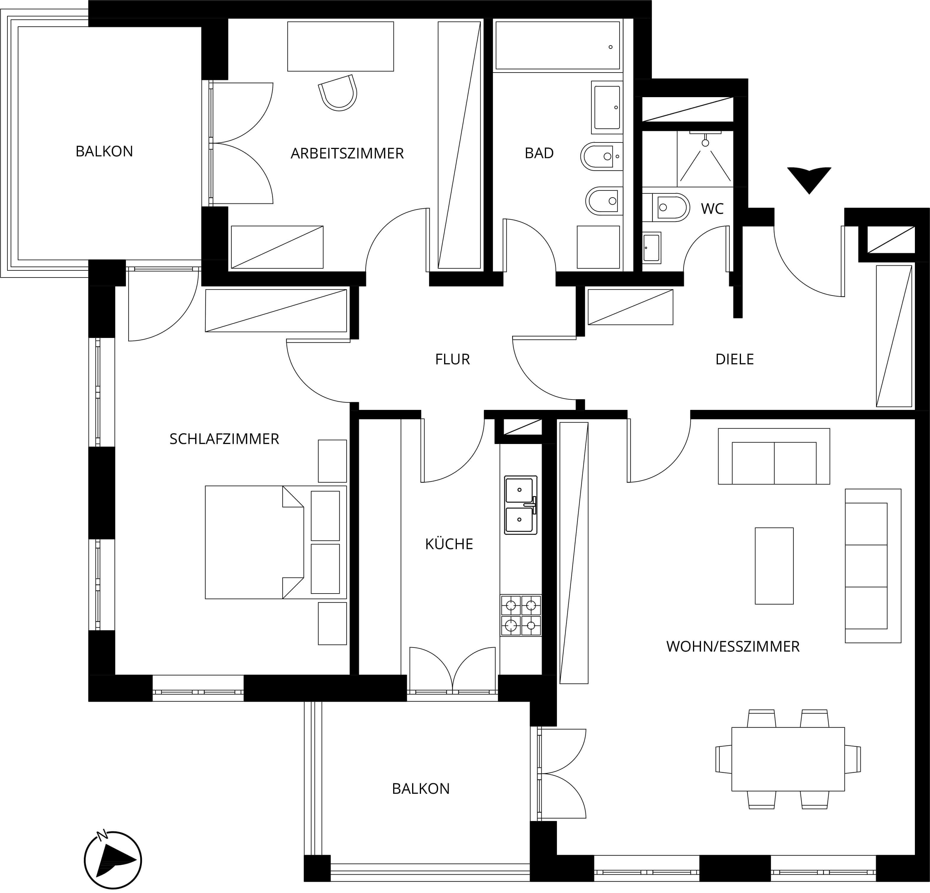 Grundriss 2 zimmer wohnung 60 qm