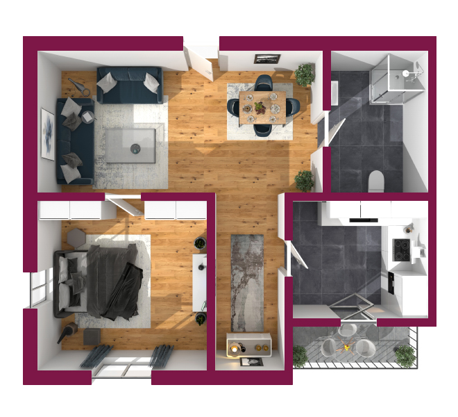 Grundriss Design 3D Premium Style 2 Fuchsia