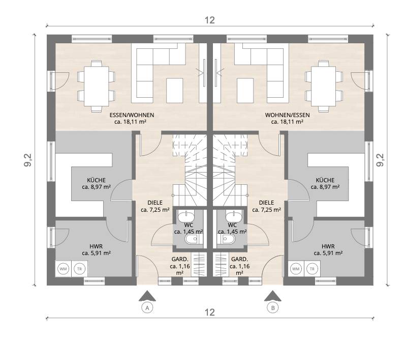 Doppelhaus Erdgeschoss