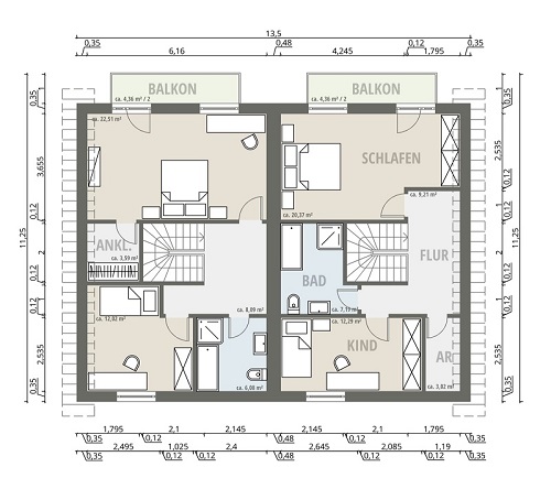 Doppelhaus unterschiedlicher Grundriss DG