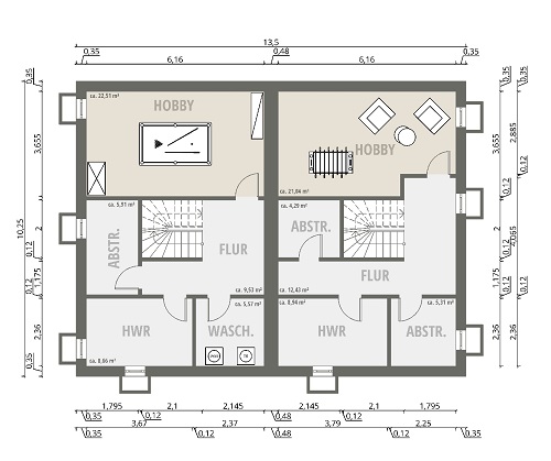 Doppelhaus unterschiedlicher Grundriss EG